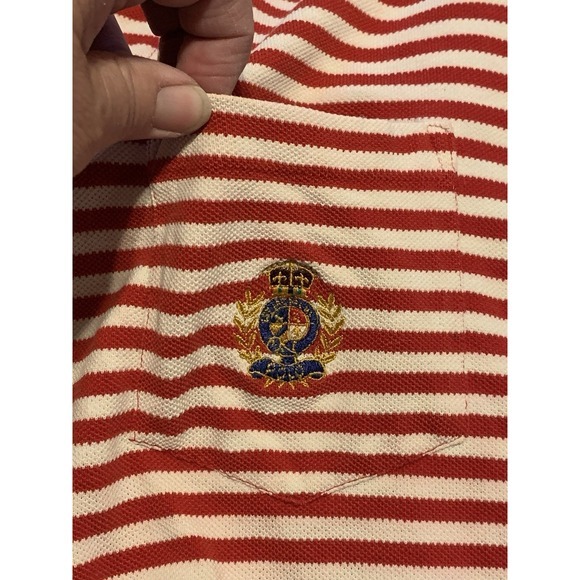 Polo Ralph Lauren‎ Striped Crest Emblem Short Sleeve Polo Mens Med USA Made Flaw - Picture 4 of 10